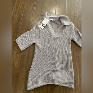 Zara collard gray shorts sleeve knitted sweater